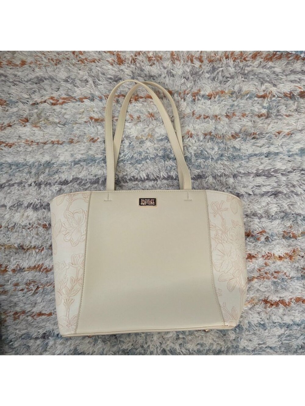 Badgley Mischka Cream Colored Shoulder Bag Embossed Floral Design